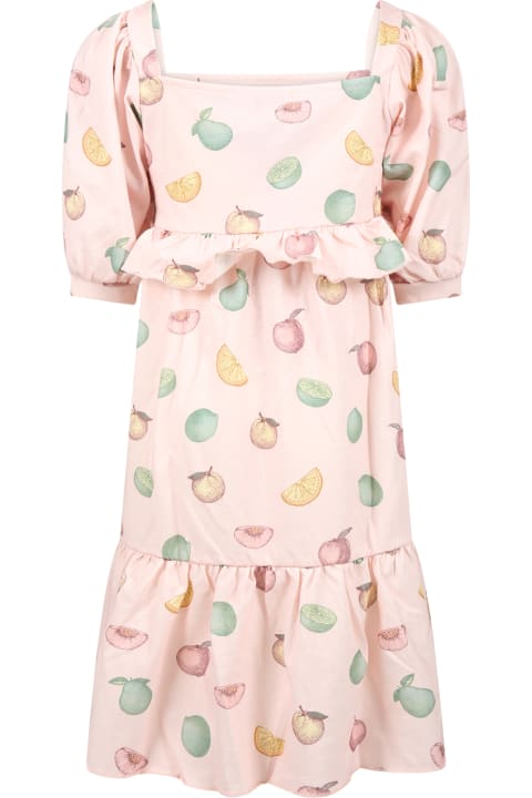 Pink Dress For Girl With Fruit Print