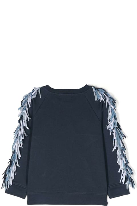 Stella McCartney Kids Stella McCartney Kids Fringed Sweatshirt With Star Print In Blue Cotton Girl