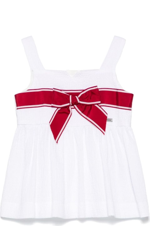 Homeware Monnalisa White Top With Square Neckline And Front Bow In Cotton Girl