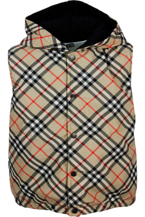 Coats & Jackets for Girls Burberry Reversible Vest With Check Pattern, With Solid Color Quilted Interior