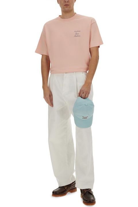 Drôle de Monsieur ملابس علوية لـ القسم الرجالي Drôle de Monsieur T-shirt With Italicized Slogan