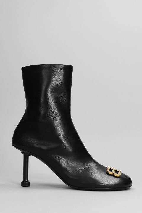 High Heels Ankle Boots In Black Leather