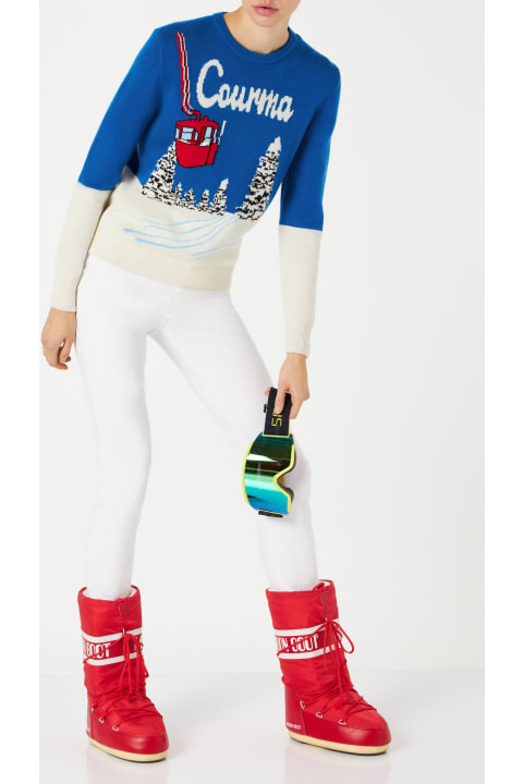 Homeware MC2 Saint Barth Woman Sweater With Courma Vintage Postcard Print