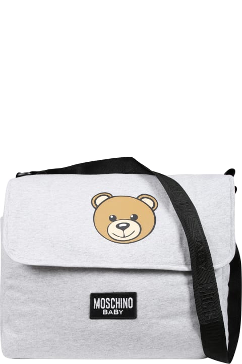 Sale for Baby Girls Moschino Gray Mother Bag For Babies With Teddy Bear And Logo
