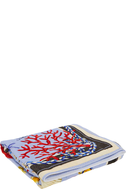 Textiles & Linens Dolce & Gabbana Light Blue Beach Towel With All-over Print In Cotton Home