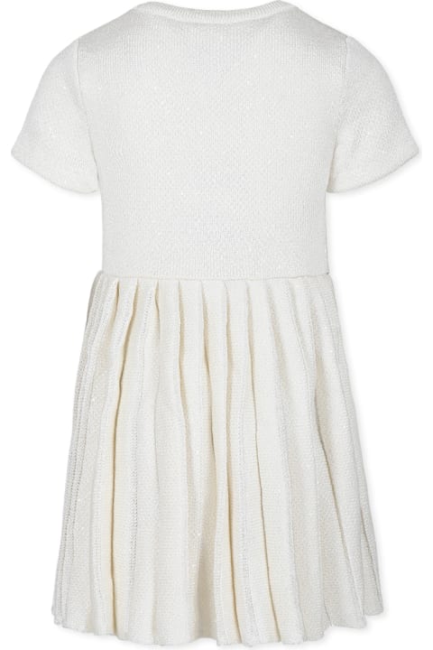 self-portrait for Kids self-portrait Ivory Knit Dress For Girl With Sequins And Embroidery