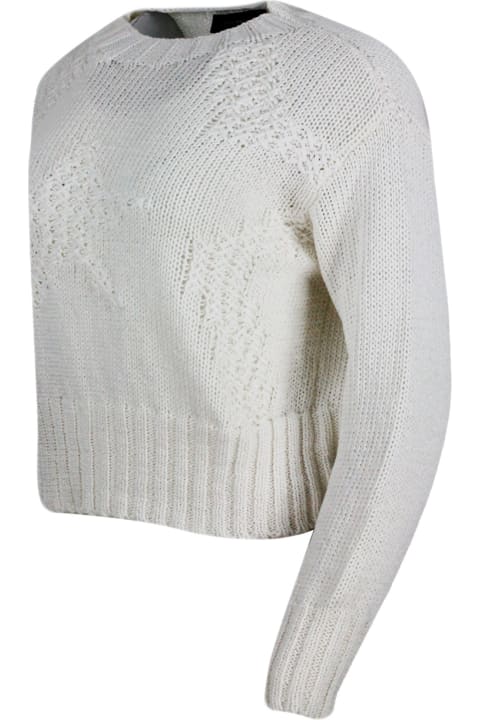 ウィメンズ Lorena Antoniazziのニットウェア Lorena Antoniazzi Long-sleeved Crew-neck Sweater In Cotton With Refined Star Work On The Front