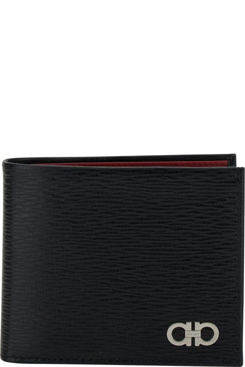 Ferragamo Wallets for Men Ferragamo Revival Gancini Black Wallet In Textured Leather Man Ferragamo