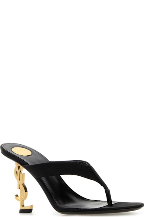 Saint Laurent Black Satin Opyum Thong Mules