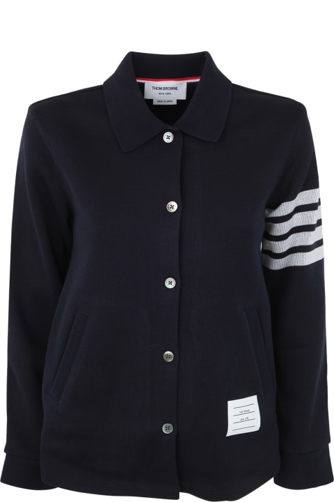 Fashion for Women Thom Browne Long Sleeve Button Down A-line Shirt In Double Face Knit With Eng 4bar