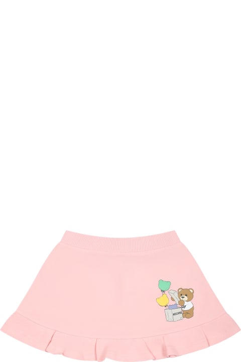 Moschino Bottoms for Baby Boys Moschino Pink Skirt For Baby Girl With Teddy Bear And Print