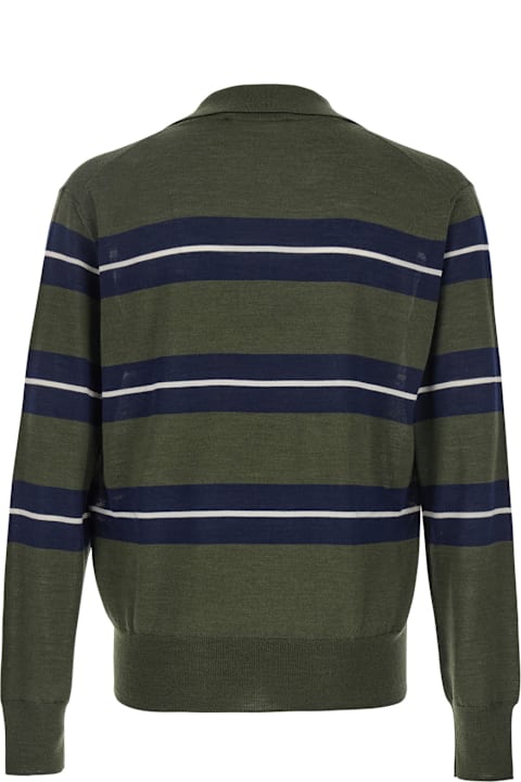 Ami Alexandre Mattiussi for Kids Ami Alexandre Mattiussi Green Polo With All-over Striped Motif And Polo-style Collar In Wool And Silk Blend Man
