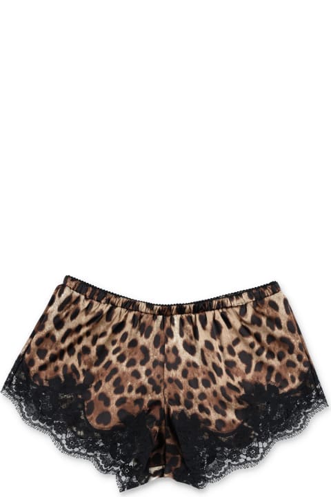 Leopard-print Lingerie Shorts With Lace Detailing
