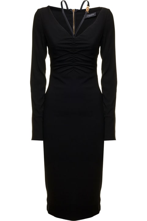 Black Georgette Dress With Medusa Detail Versace Woman