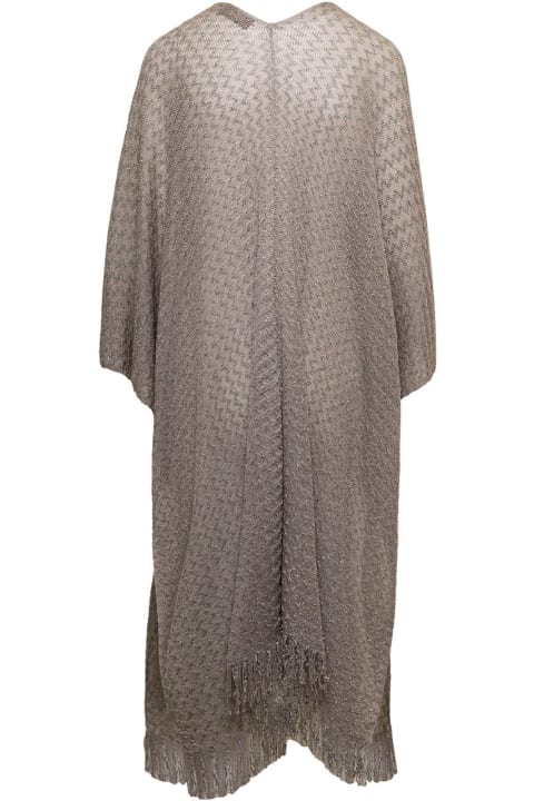 Grey Cape With Signature Zig Zag And Fringes Woman Mssoni