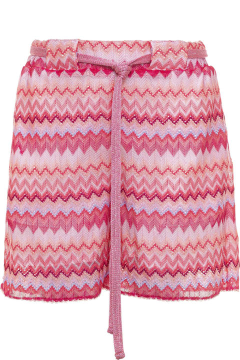 Pink Knit Shorts With Zig-zag Pattern