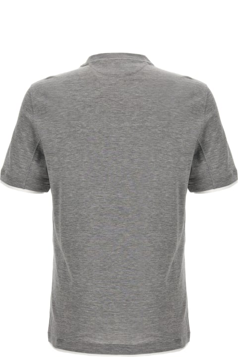 Topwear for Men Brunello Cucinelli Cotton Blend Silk Crew Neck T-shirt With Contrast Double Layer