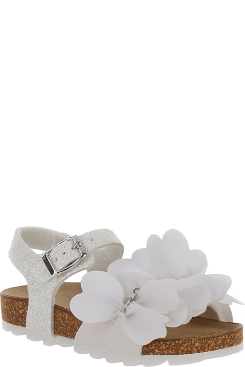 ガールズ シューズ Monnalisa White Sandals With Petals And Glitters In Polyurethane Girl