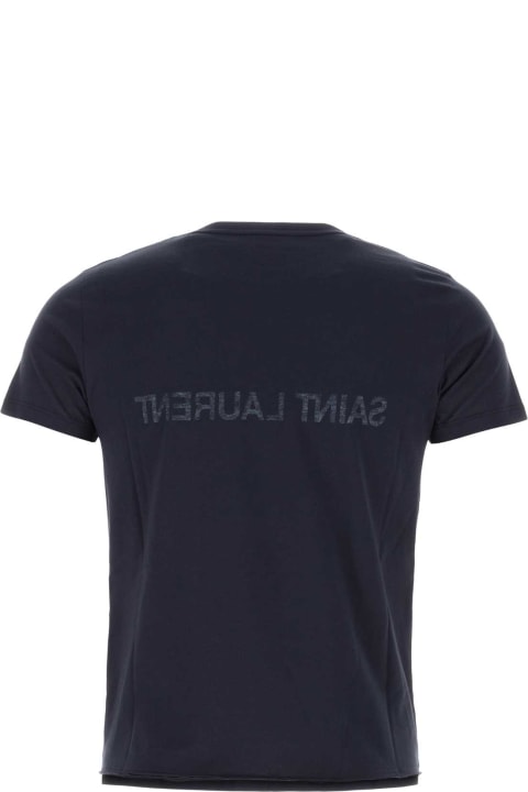 Topwear for Men Saint Laurent Navy Blue Cotton T-shirt