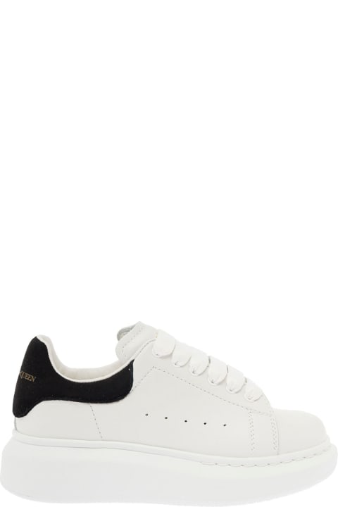 Kids Boy's Oversize White And Black Leather Sneakers With Logo