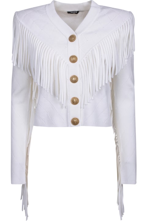 Balmain Sweaters for Women Balmain White Fringe Jacket