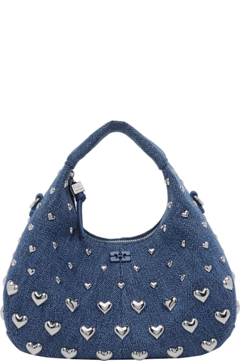 Ganni for Men Ganni Hobo Mini Heart Stud Denim Handbag