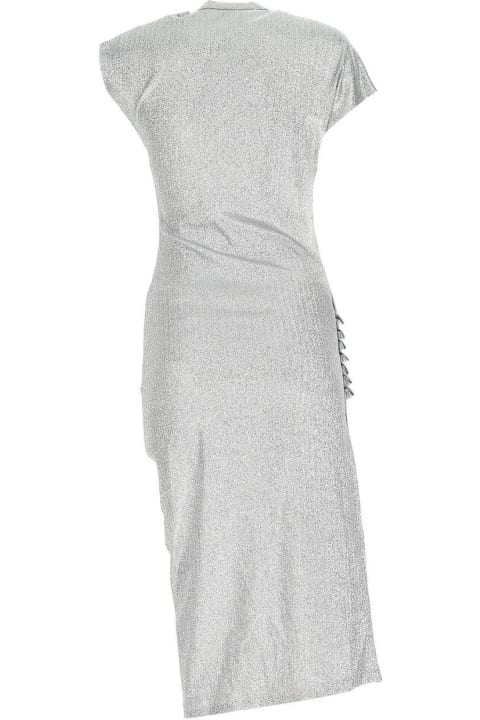 ウィメンズ Paco Rabanneのワンピース＆ドレス Paco Rabanne Silver Draped Lurex Midi Dress