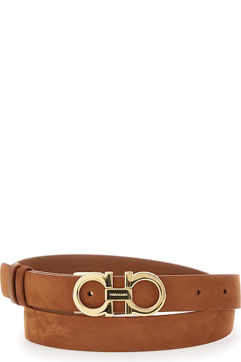 Ferragamo لـ Kids Ferragamo Brown Belt With Gancini Buckle In Suede Woman