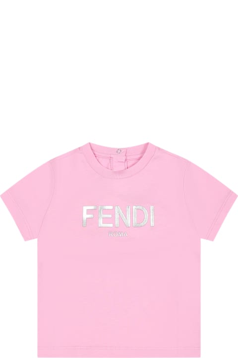 Topwear for Baby Girls Fendi Pink T-shirt For Baby Girl With Logo