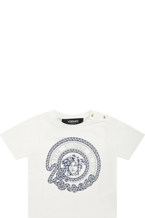 Versace T-Shirts & Polo Shirts for Baby Girls Versace White T-shirt For Baby Boy With Medusa Logo