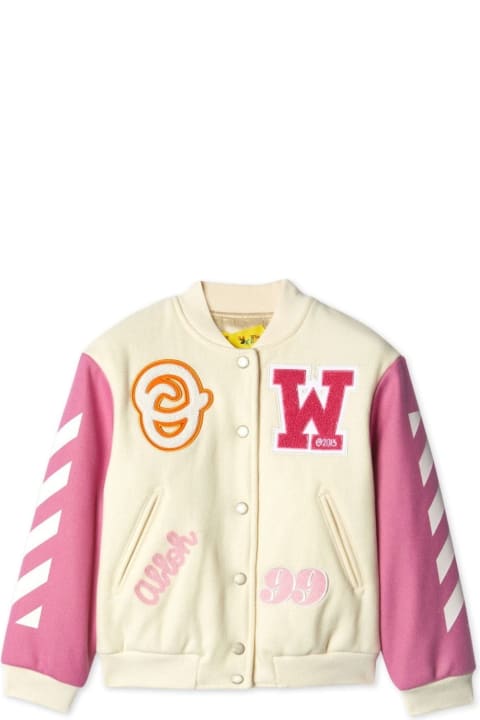 Off-White for Kids Off-White Patch-detail Side-stripe Bomber Jacket In White And Pink