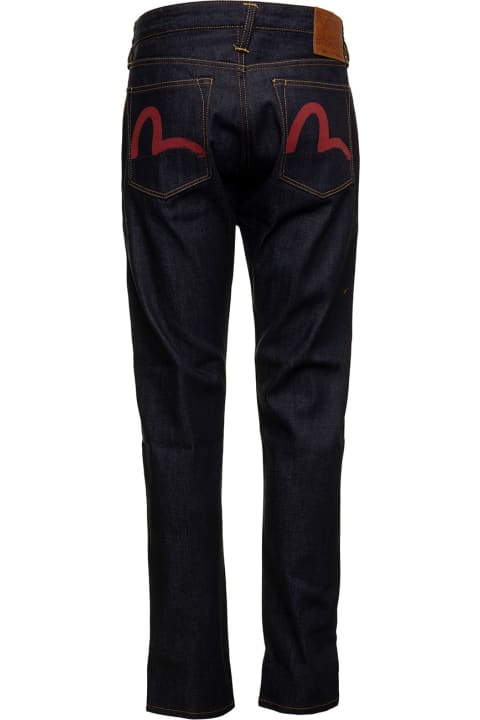 Evisu Man's Blue Jeans With Red Seagull  Back Print