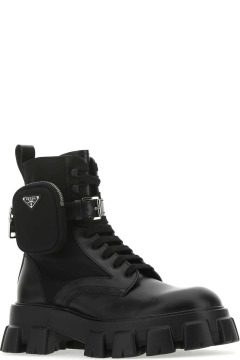 Boots for Women Prada Black Leather And Nylon Monolith Boots