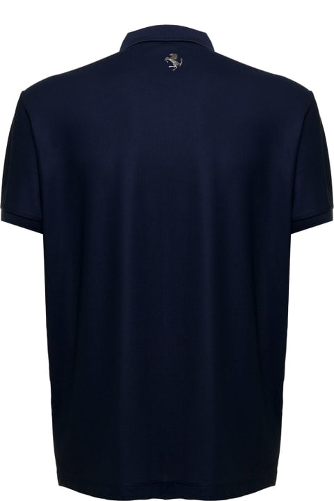 Ferrari Man's Blue Piquet Fabric Polo Shirt  With  Logo