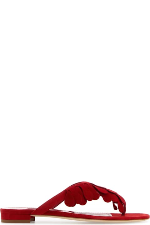 Manolo Blahnik Red Suede Tamako Thong Slippers
