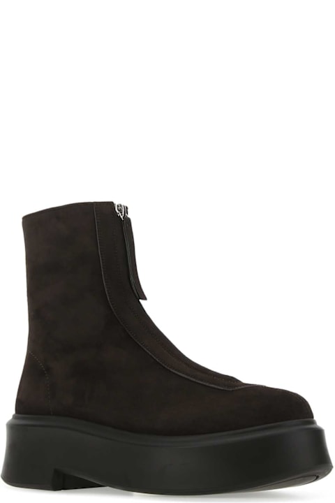 The Row Dark Brown Suede Ankle Boots