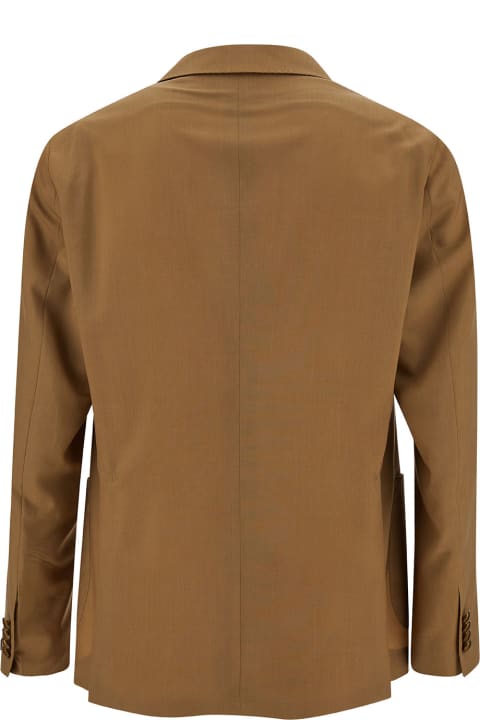 Tagliatore Coats & Jackets for Women Tagliatore Camel Brown Single-breasted Jacket With Logo Detail In Stretch Wool Man