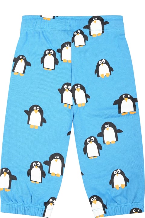 Bottoms for Baby Girls Stella McCartney Kids Light Blue Trousers For Baby Boy With Penguin Print