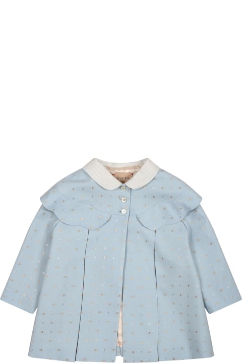 Gucci for Kids Gucci Light Blue Coat For Baby Girl With G Pattern
