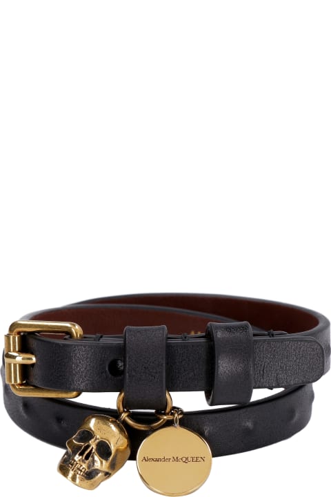 Jewelry Sale for Men Alexander McQueen Leather Bracelet With Medallion And Skull
