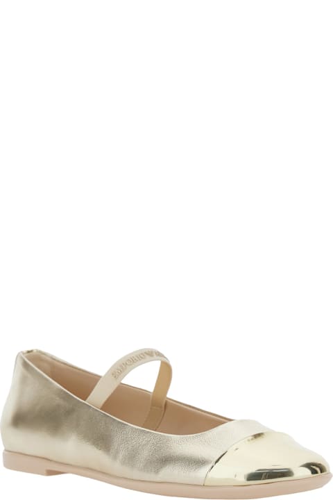 Homeware Emporio Armani Metallic Ballet Shoes With Strap With Logo Lettering In Laminated Leather Woman