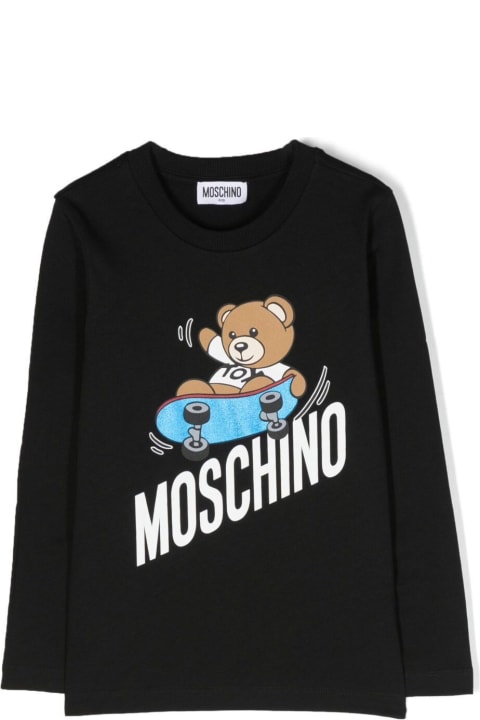 Moschino Kids Moschino Black T-shirt Wiith Long Sleeves And Maxi Print In Cotton Boy