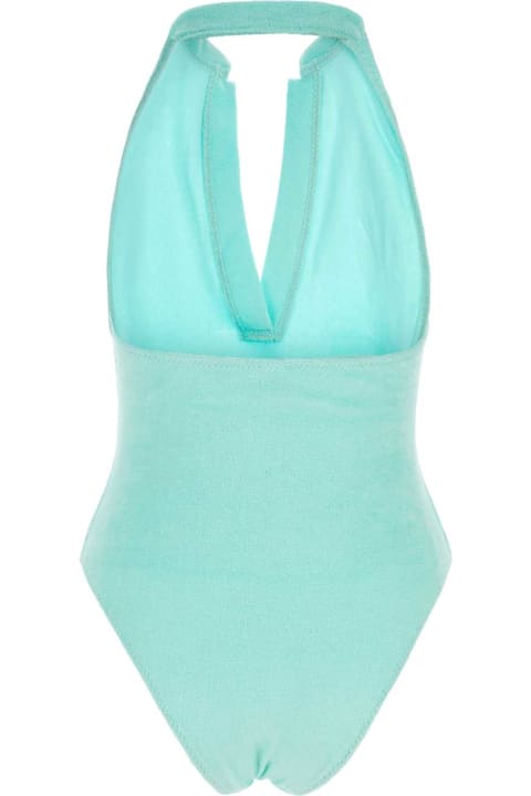 Lisa Marie Fernandez Swimwear for Women Lisa Marie Fernandez Light-blue Stretch Seersucker Polo Maillot Swimsuit