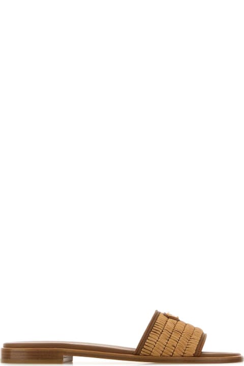 Prada Brown Raffia Slippers