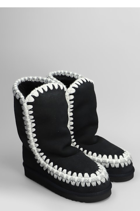 Mou Boots for Women Mou Eskimo Low Heels Ankle Boots In Black Suede