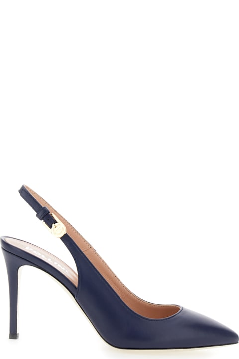 Homeware Pollini Blue Slingback Pumps With High Stiletto Heel In Soft Leather Woman