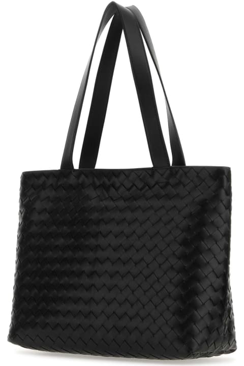 Totes for Men Bottega Veneta Black Leather Small Intrecciato Shopping Bag