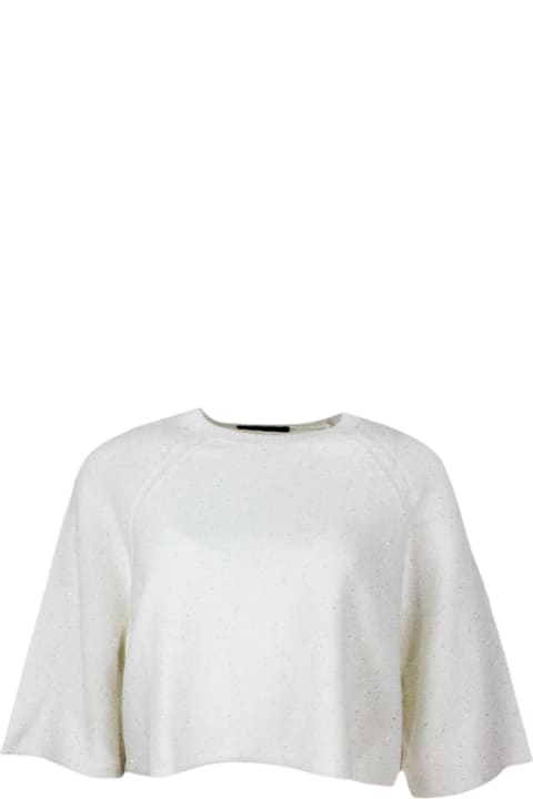 ウィメンズ Fabiana Filippiのニットウェア Fabiana Filippi Cape, Crew-neck And Half-sleeved Sweater In Cotton And Linen
