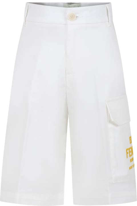 ボーイズ ボトムス Fendi White Shorts For Boy With Logo