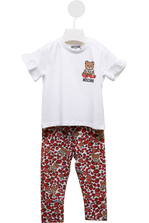 Moschino Kids Girl's Coordinated Cotton Suit With Strawberries Teddy Bear Print